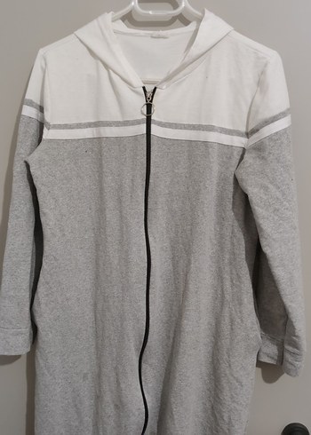 Gri Kadın Uzun Kapüşonlu Spor Elbise - Görsel 2