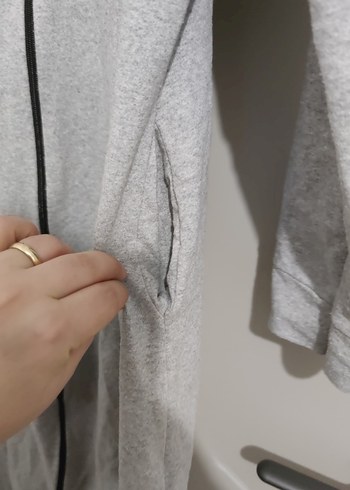 Gri Kadın Uzun Kapüşonlu Spor Elbise - Görsel 3