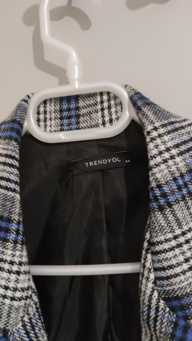 Gri Ekose Desenli Düğmeli Kadın Blazer - Görsel 2