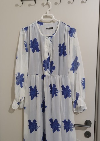 Mavi Çiçekli Uzun Bohem Elbise - Görsel 2