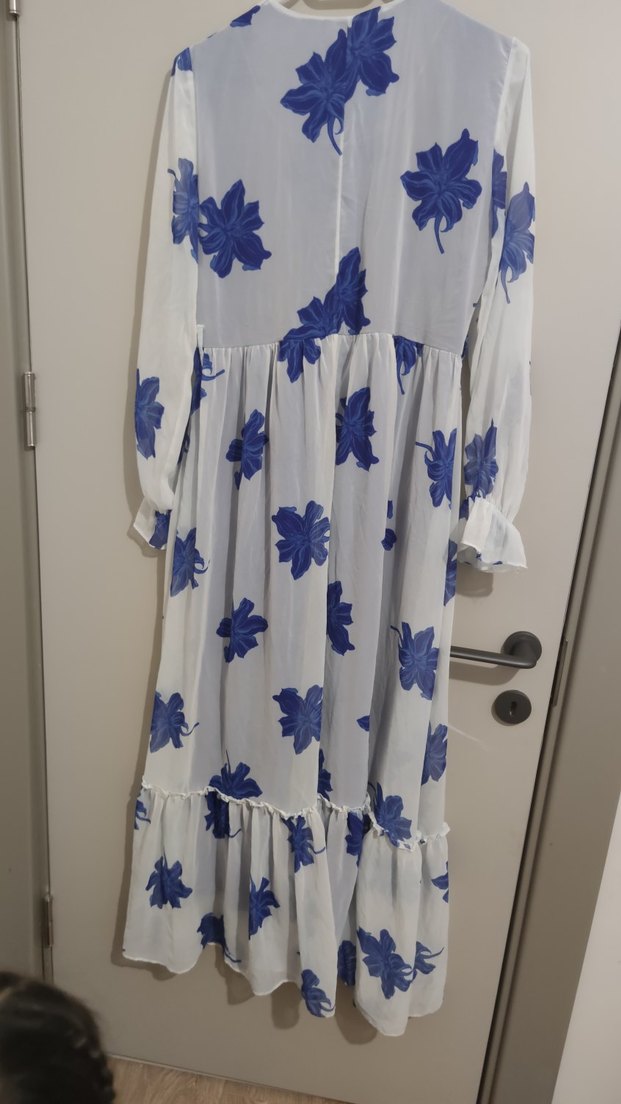 Mavi Çiçekli Uzun Bohem Elbise - Görsel 5