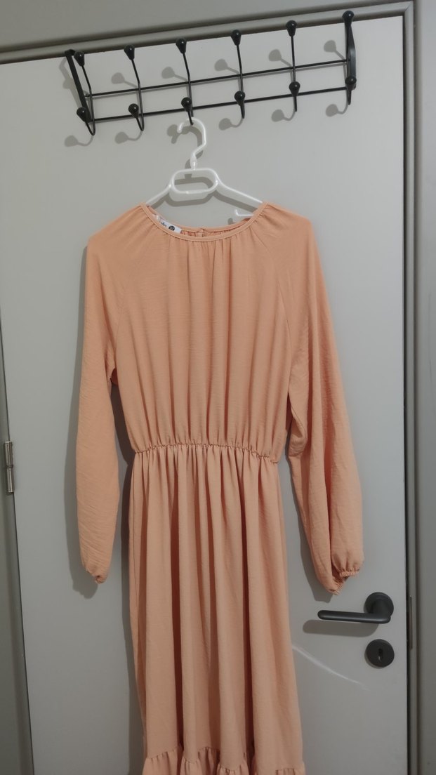 Bej Kadın Uzun Kollu Pilili Elbise - Görsel 2