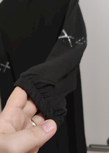 l Beden siyah Renk Uzun Kollu Siyah Gotik Nakışlı Tunik