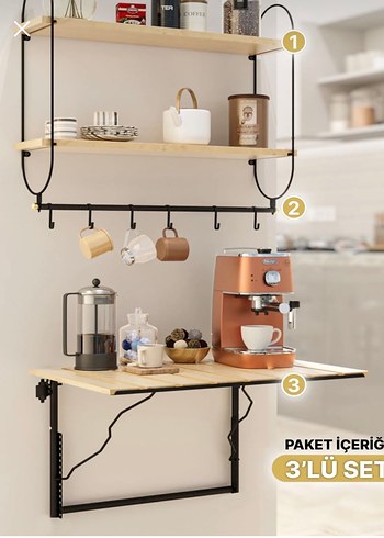 Duvara Monte Ahşap Raflı ve Askılı Mutfak Ünitesi - Görsel 2