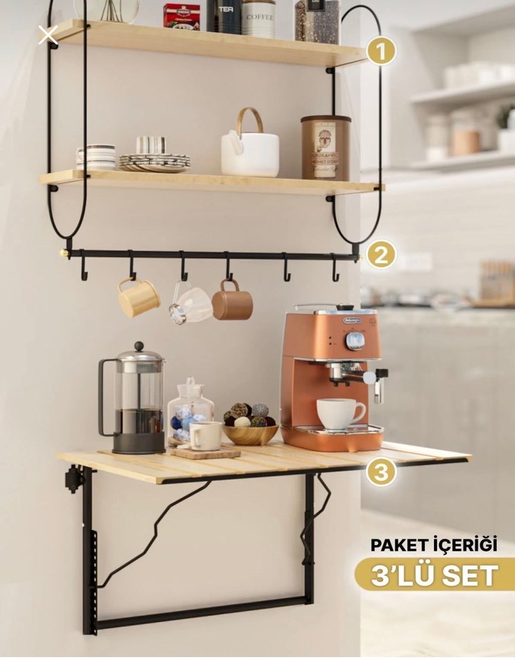 Duvara Monte Ahşap Raflı ve Askılı Mutfak Ünitesi - Görsel 2