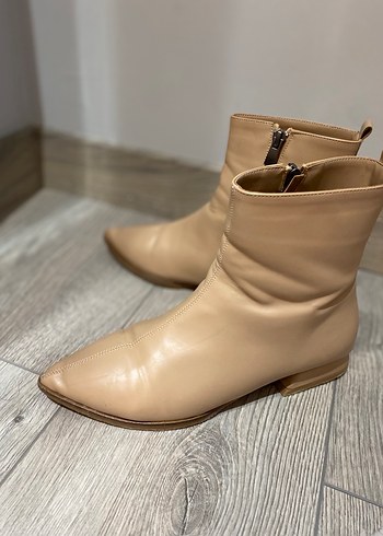 Bej Deri Topuklu Kadın Bot - Görsel 2
