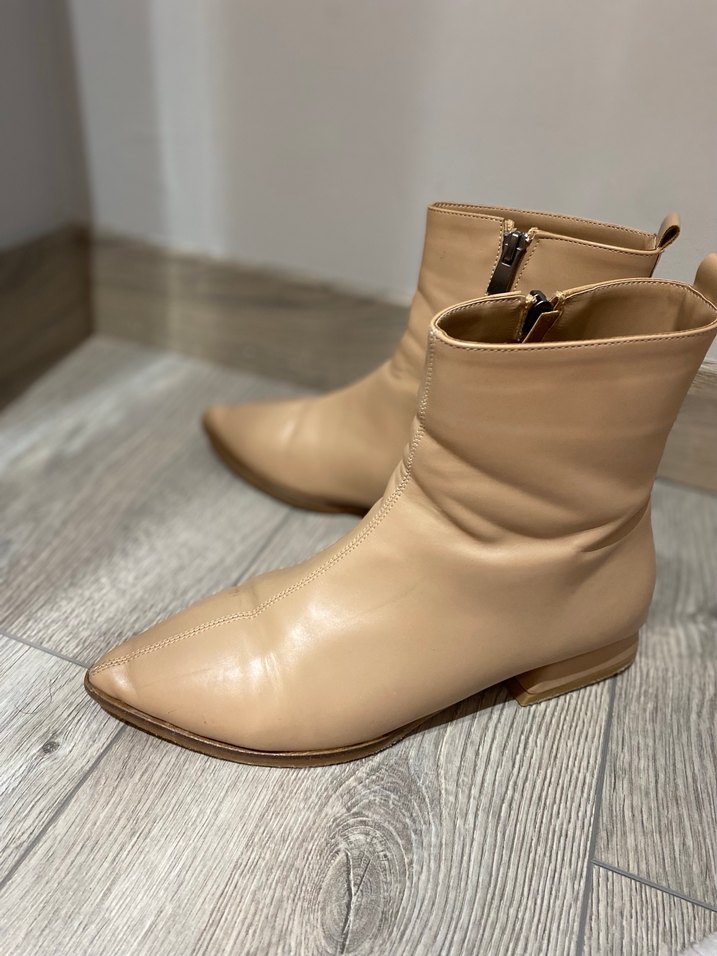 Bej Deri Topuklu Kadın Bot - Görsel 2