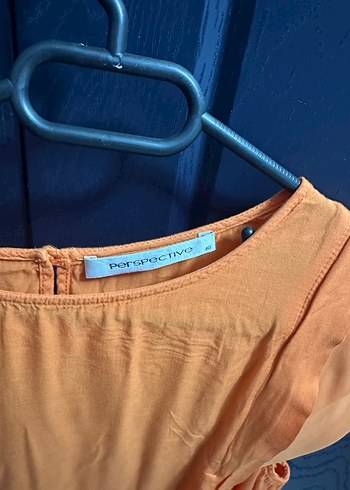 Kısa Kollu Turuncu Keten Bluz - Görsel 3