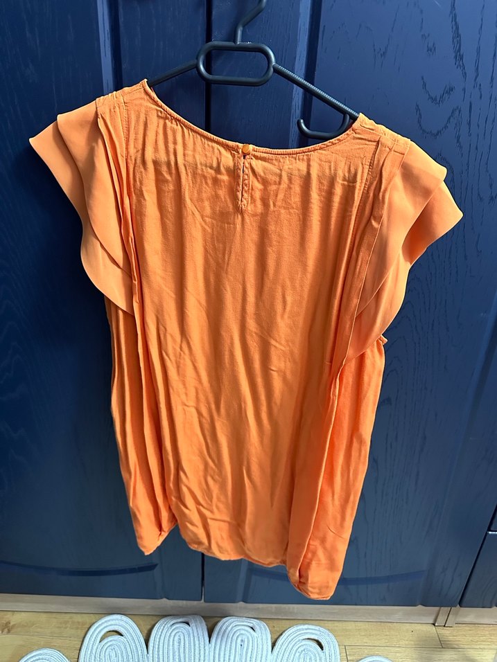 Kısa Kollu Turuncu Keten Bluz - Görsel 4