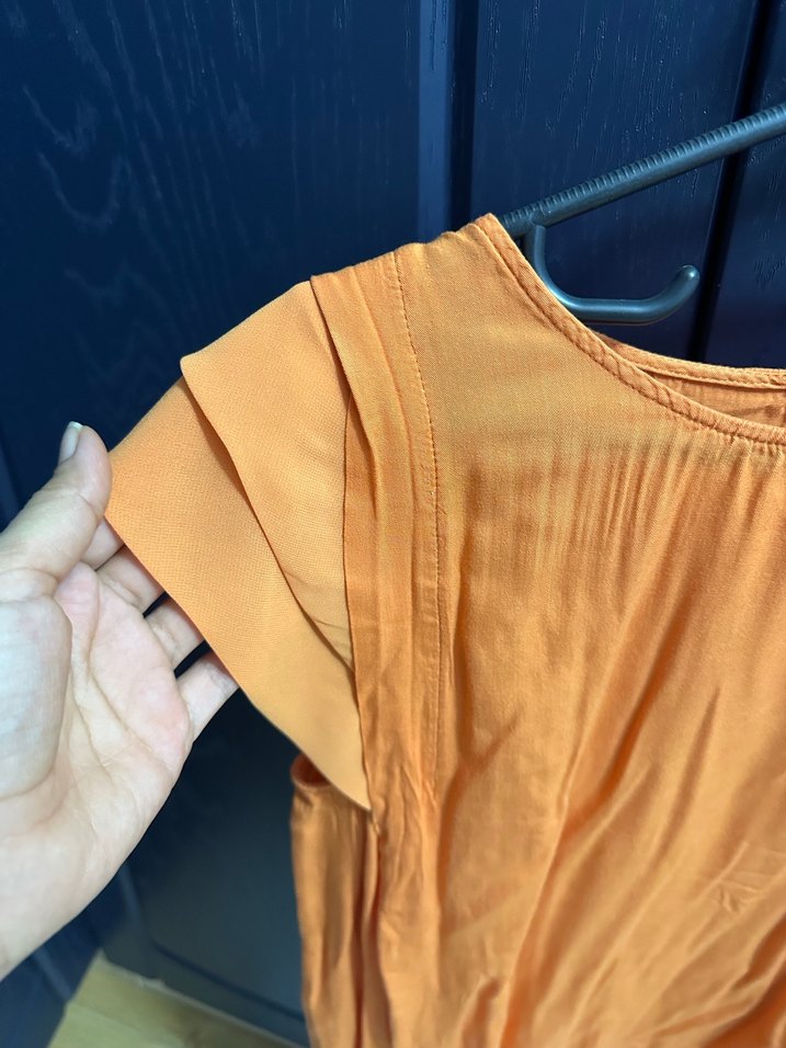 Kısa Kollu Turuncu Keten Bluz - Görsel 2