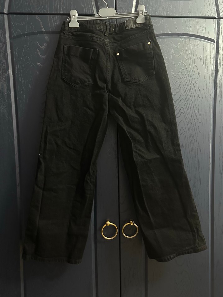 Kadın Siyah Bol Kesim Midi Kot Pantolon - Görsel 4