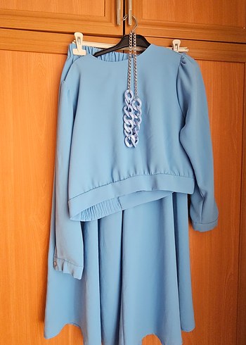 Zincir Detaylı Mavi Salaş Kadın Takım - Görsel 4