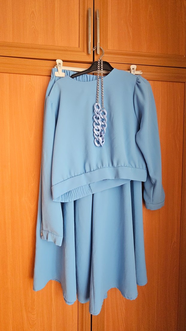 Zincir Detaylı Mavi Salaş Kadın Takım - Görsel 4