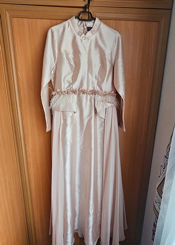 Uzun somon renk Klasik Düğün Elbisesi - Görsel 4