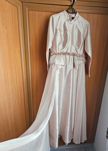 Uzun somon renk Klasik Düğün Elbisesi - Görsel 3