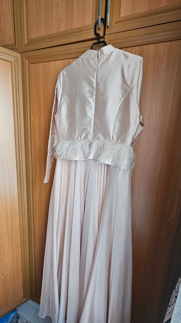 Uzun somon renk Klasik Düğün Elbisesi - Görsel 2