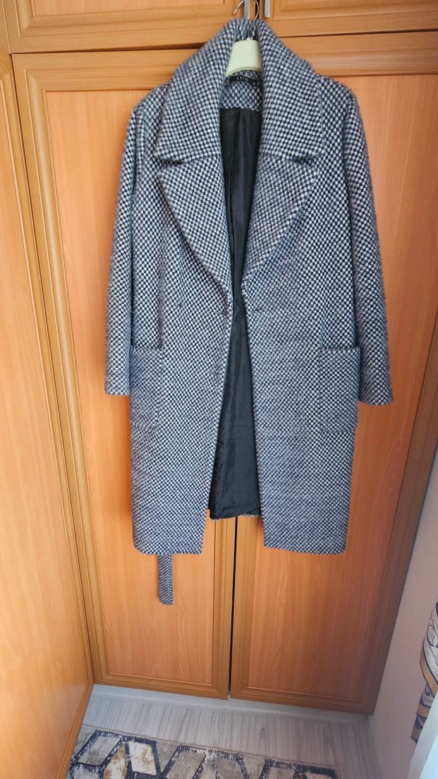 lacivert, beyaz Kareli kadın kürk - Görsel 5