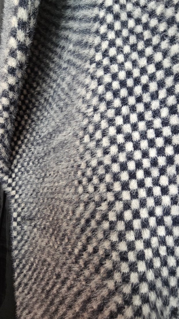 lacivert, beyaz Kareli kadın kürk - Görsel 2