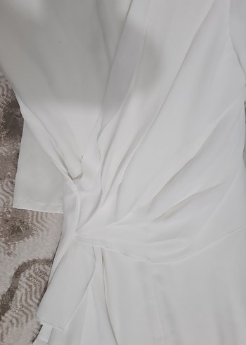 Ekru Uzun Kollu Drapeli Kadın Elbise - Görsel 6