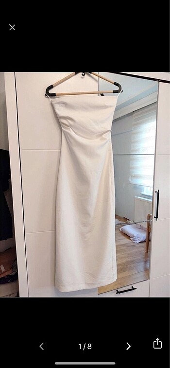 Zara straplez xs beden beyaz elbise