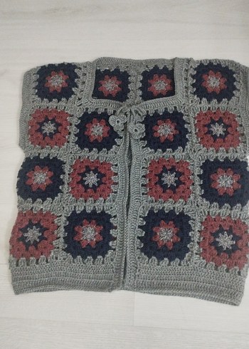 Bohem Desenli Örgü Kolsuz Gri Kadın Yelek - Görsel 2