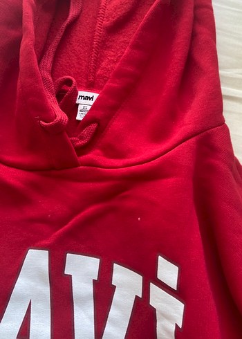 Kırmızı Kapüşonlu Mavi Baskılı Oversize Sweatshirt - Görsel 2