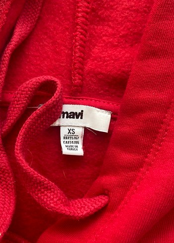 Kırmızı Kapüşonlu Mavi Baskılı Oversize Sweatshirt - Görsel 3