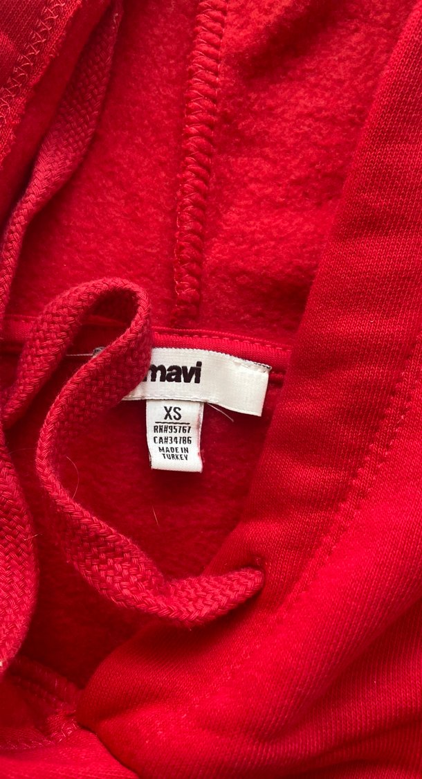Kırmızı Kapüşonlu Mavi Baskılı Oversize Sweatshirt - Görsel 3