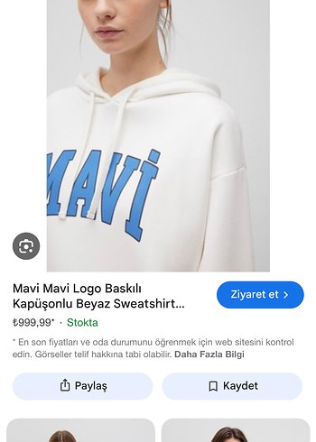 Kadın Mavi Logo Baskılı Beyaz Kapüşonlu Sweatshirt - Görsel 2
