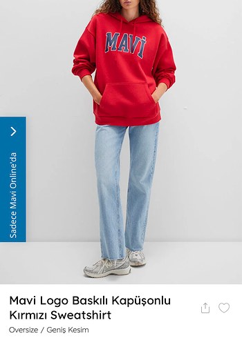 Mavi Logo Baskılı Kırmızı Oversize Sweatshirt - Görsel 2