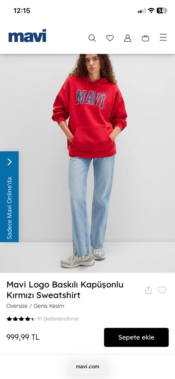 Mavi Logo Baskılı Kırmızı Oversize Sweatshirt - Görsel 2