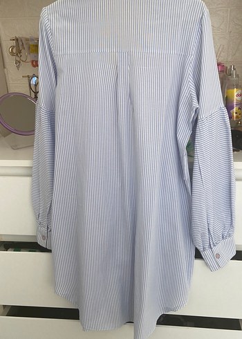 Mavi Çizgili Uzun Kollu Kadın Gömlek - Görsel 3