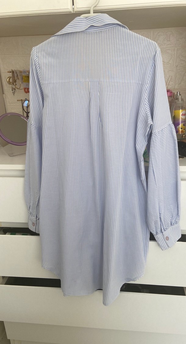 Mavi Çizgili Uzun Kollu Kadın Gömlek - Görsel 3