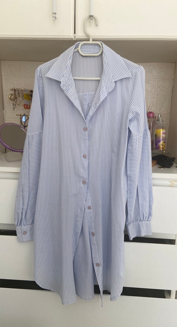 Mavi Çizgili Uzun Kollu Kadın Gömlek - Görsel 2