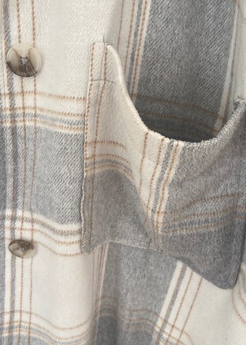 Gri Ekose Düğmeli Pamuklu Kadın Gömlek - Görsel 4