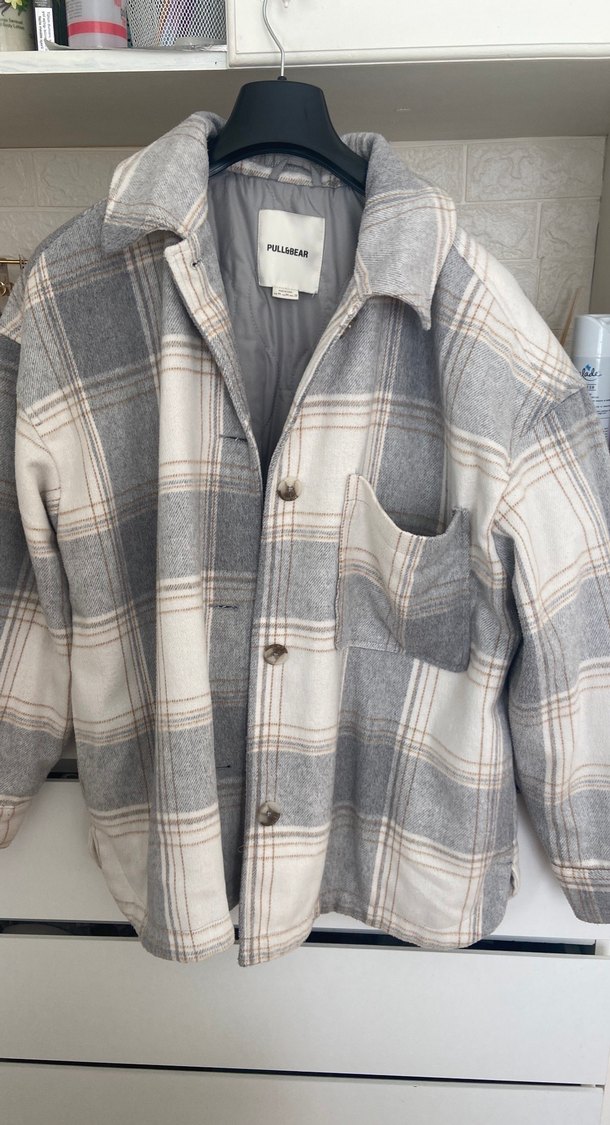 Gri Ekose Düğmeli Pamuklu Kadın Gömlek - Görsel 2