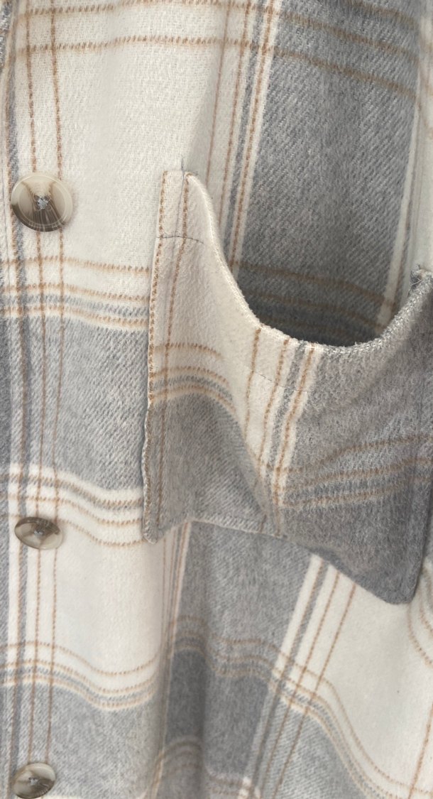 Gri Ekose Düğmeli Pamuklu Kadın Gömlek - Görsel 4