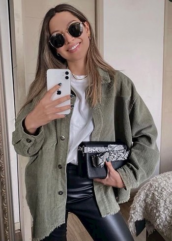 Gri Kadın Düğmeli Oversize Gömlek - Görsel 2