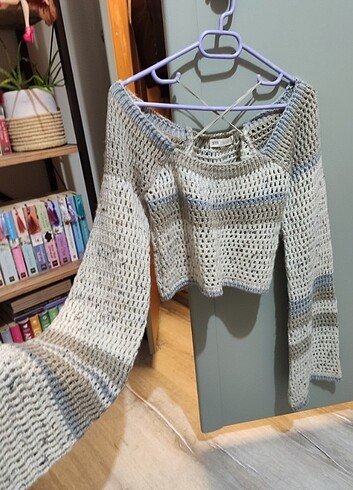 Stradivarius Stradivarius ajurlu örgü crop kazak