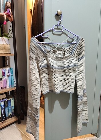 m Beden Stradivarius ajurlu örgü crop kazak