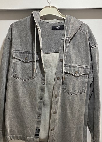 Gri Kadın Denim Ceket, Düğmeli, Salaş Kesim