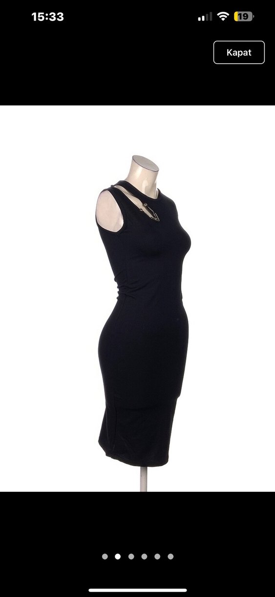 Siyah Kolsuz Midi Elbise - Görsel 2