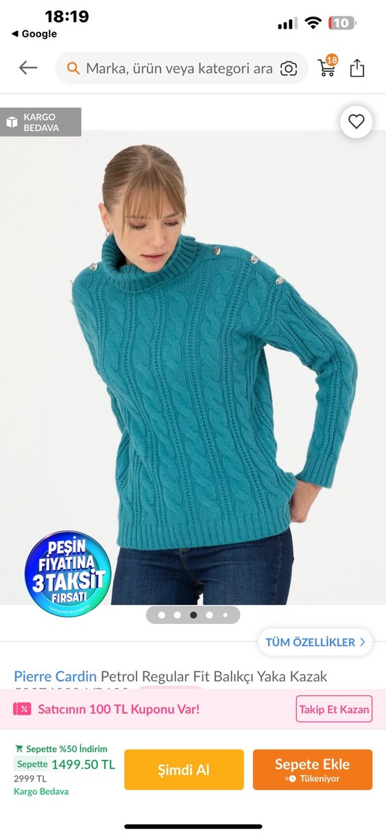 Pierre Cardin  Balıkçı Yaka Kazak - Görsel 3