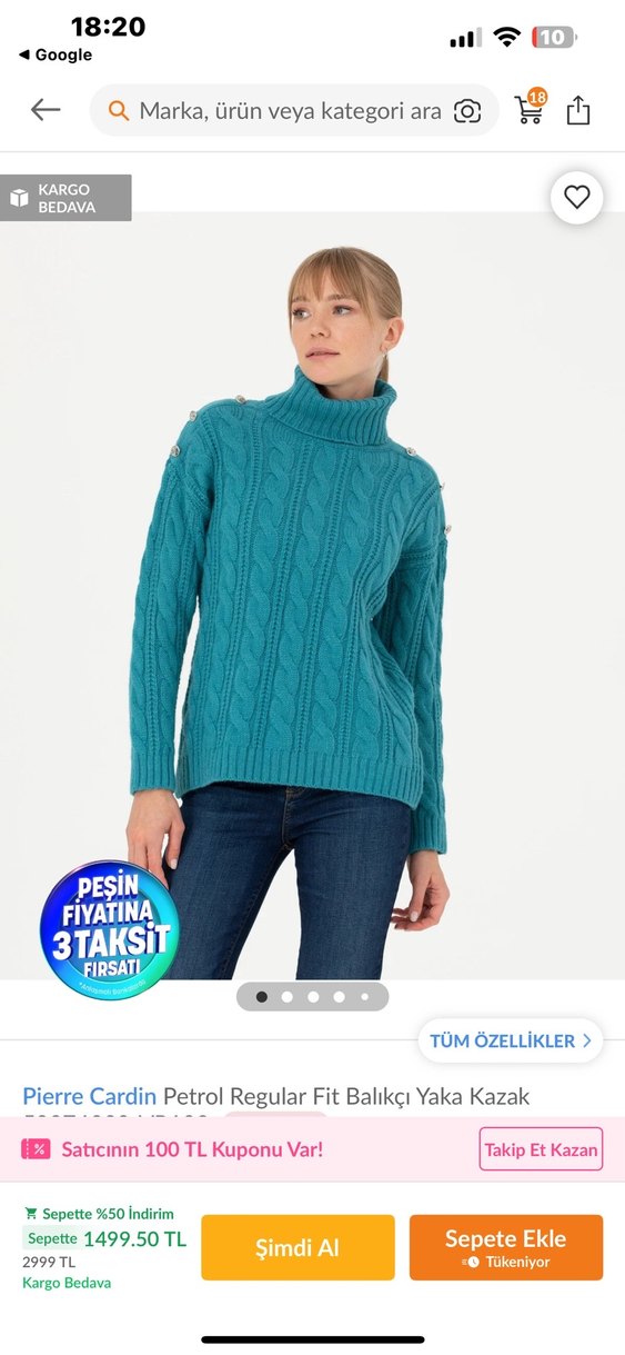 Pierre Cardin  Balıkçı Yaka Kazak - Görsel 2