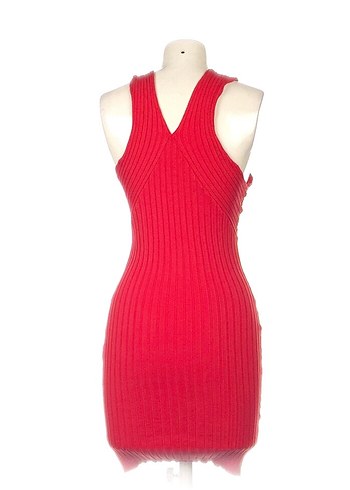 Kırmızı V Yakalı Triko Mini Elbise - Görsel 3