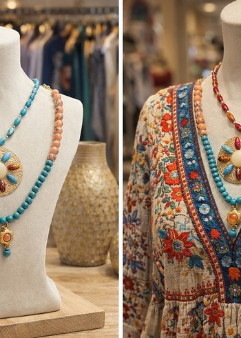 Renkli  Bohem Kadın Kolyesi - Görsel 2