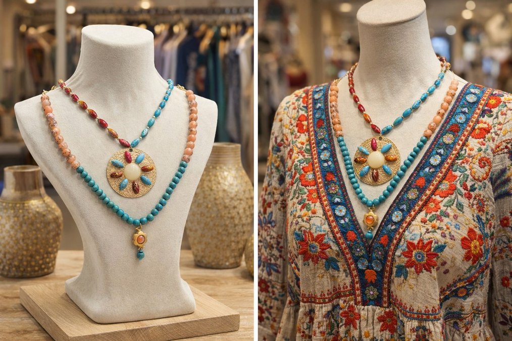 Renkli  Bohem Kadın Kolyesi - Görsel 2