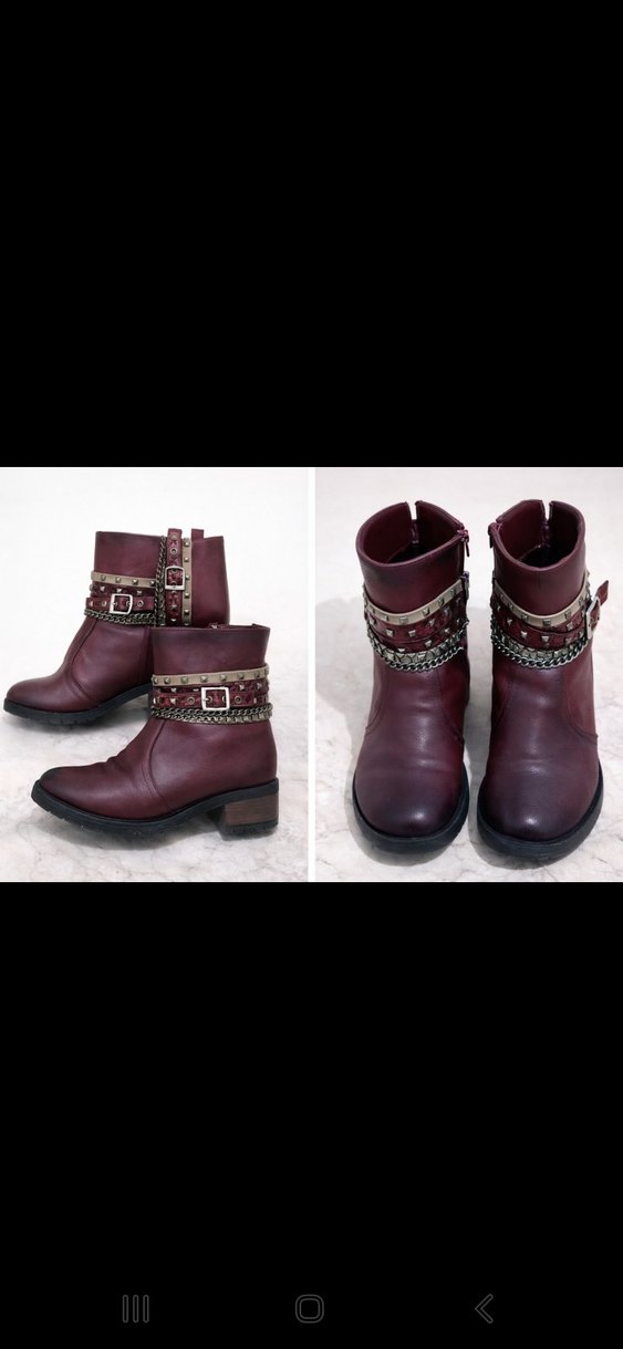 Bordo Zincir Detaylı Kadın Topuklu Bot - Görsel 2