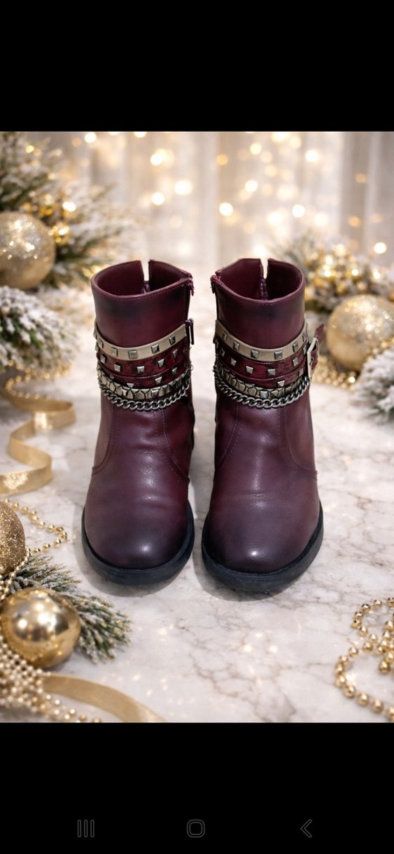 Bordo Zincir Detaylı Kadın Topuklu Bot - Görsel 3