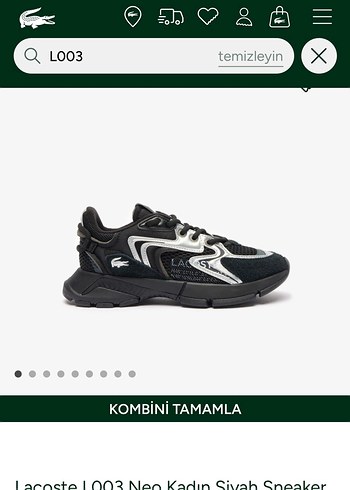 Lacoste L003 Siyah Bayan Spor Ayakkabı